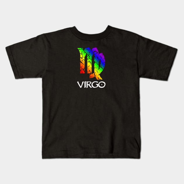 Virgo  Zodiac Symbol in Rainbow Color Kids T-Shirt by Muzehack